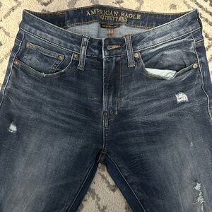 American Eagle Outfitters Blue Slim Jeans with Distressed Details